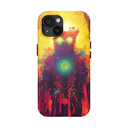Mystical Owl Glowing Eyes Forest Sun