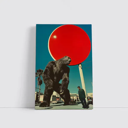 Giant Gorilla Red Sun Urban Street Scene