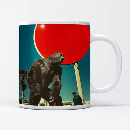 Giant Gorilla Red Sun Urban Street Scene