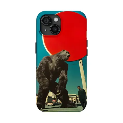 Giant Gorilla Red Sun Urban Street Scene