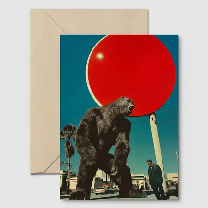 Giant Gorilla Red Sun Urban Street Scene