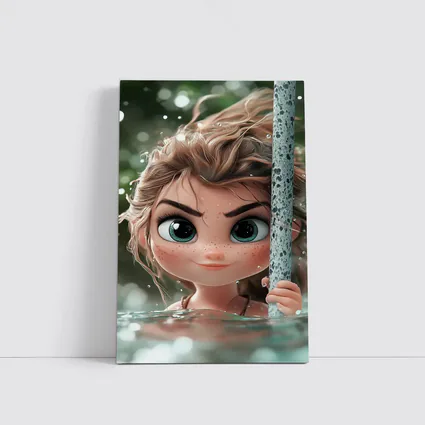 Cartoon Girl Swimming in Green Water