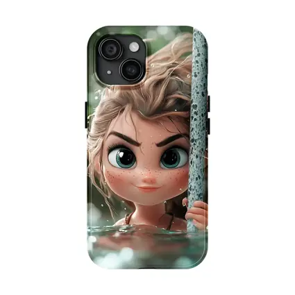 Cartoon Girl Swimming in Green Water