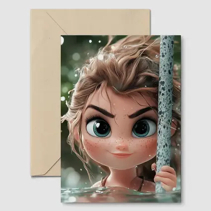 Cartoon Girl Swimming in Green Water