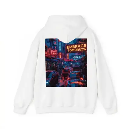 Embrace Tomorrow Neon Sign Rainy City Street