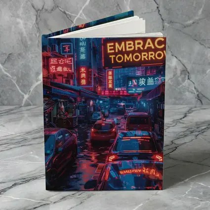 Embrace Tomorrow Neon Sign Rainy City Street
