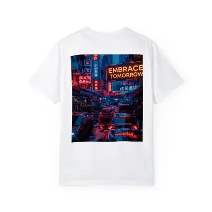 Embrace Tomorrow Neon Sign Rainy City Street