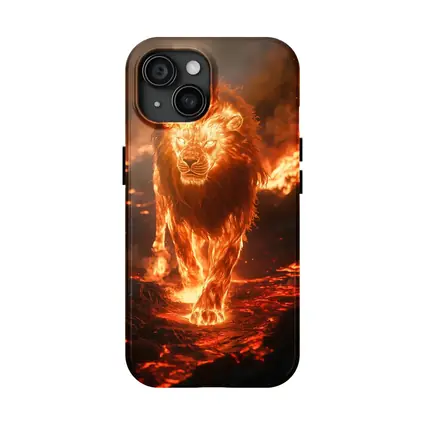 Fiery Lion Walking Through Burning Lava