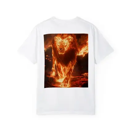 Fiery Lion Walking Through Burning Lava