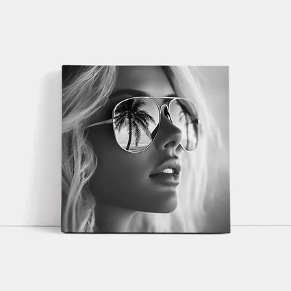 Blonde Woman Aviator Sunglasses Palm Tree Reflection