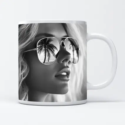 Blonde Woman Aviator Sunglasses Palm Tree Reflection