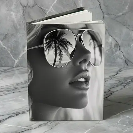 Blonde Woman Aviator Sunglasses Palm Tree Reflection