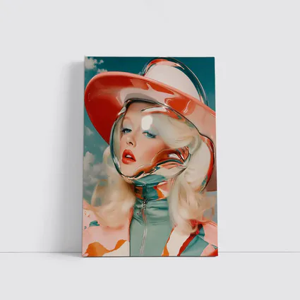 Retro Blonde Woman Chrome Helmet Sky