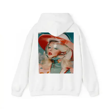 Retro Blonde Woman Chrome Helmet Sky