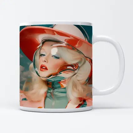 Retro Blonde Woman Chrome Helmet Sky