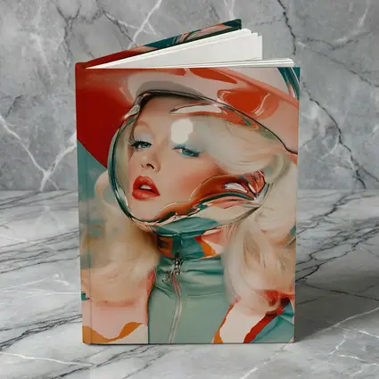 Retro Blonde Woman Chrome Helmet Sky