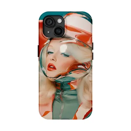 Retro Blonde Woman Chrome Helmet Sky