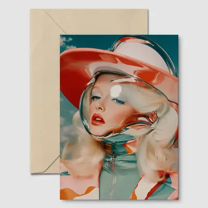 Retro Blonde Woman Chrome Helmet Sky