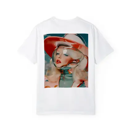 Retro Blonde Woman Chrome Helmet Sky