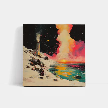 Lighthouse Snowy Coast Colorful Cosmic Night