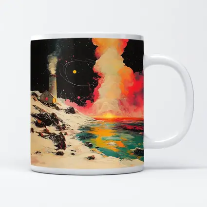 Lighthouse Snowy Coast Colorful Cosmic Night