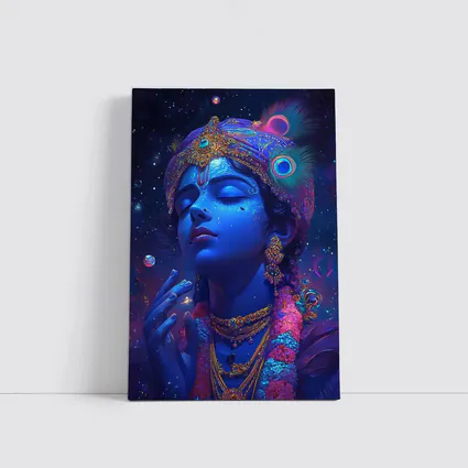 Lord Krishna Blue Cosmic Starry Night Art