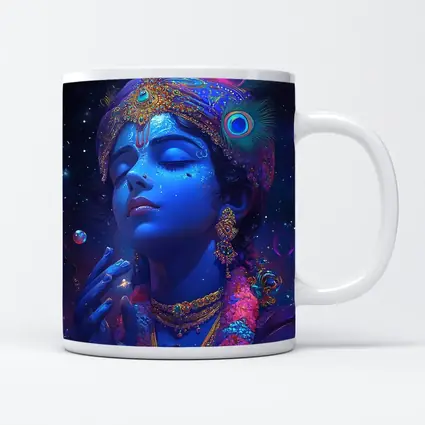 Lord Krishna Blue Cosmic Starry Night Art