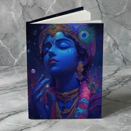 Lord Krishna Blue Cosmic Starry Night Art