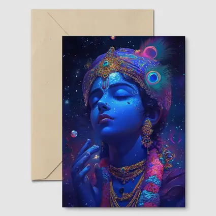 Lord Krishna Blue Cosmic Starry Night Art
