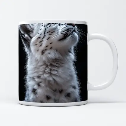 Snow Leopard Cub Looking Up Dark Background