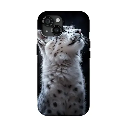 Snow Leopard Cub Looking Up Dark Background
