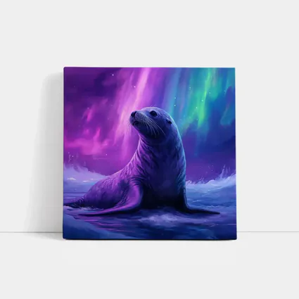 Seal Pup Under Aurora Borealis Northern Lights