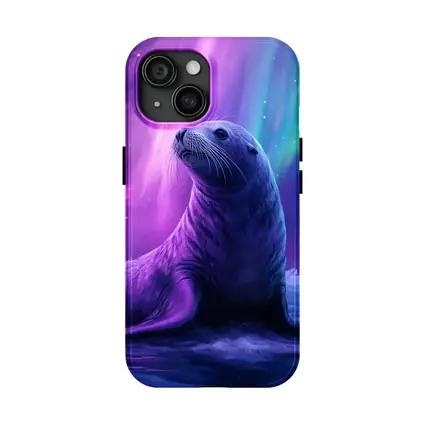Seal Pup Under Aurora Borealis Northern Lights