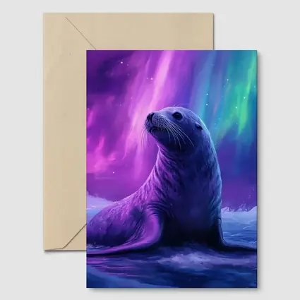 Seal Pup Under Aurora Borealis Northern Lights