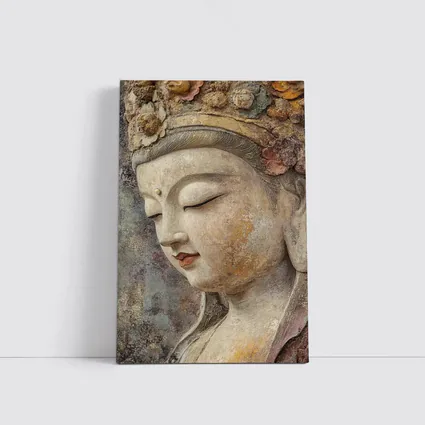 Ancient Guanyin Bodhisattva Statue Textured Stone