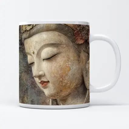 Ancient Guanyin Bodhisattva Statue Textured Stone