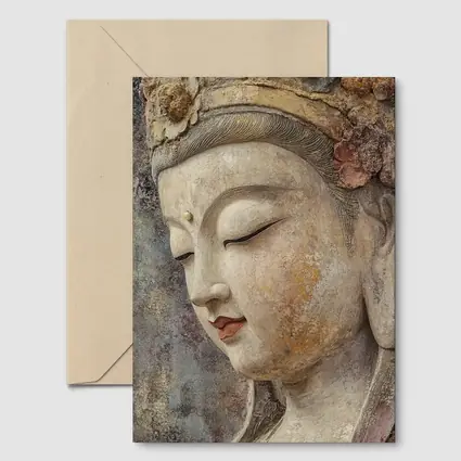 Ancient Guanyin Bodhisattva Statue Textured Stone