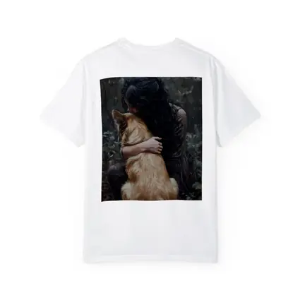 Woman Hugging Golden Dog Forest Painting