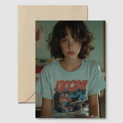 Young Girl Wearing Graphic Tee Classroom