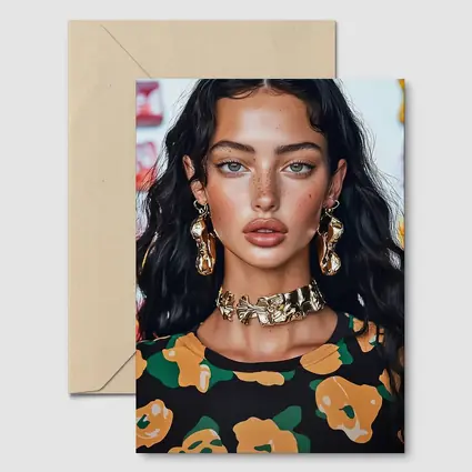 Young Woman Gold Jewelry Floral Print Portrait
