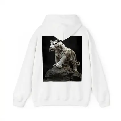 White Tiger Standing On Rock Dark Background