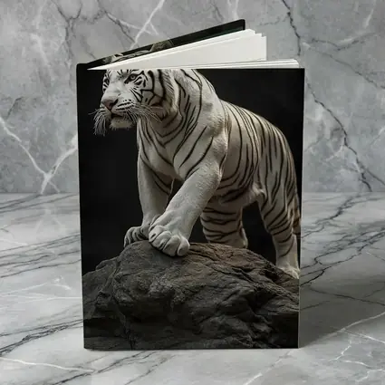 White Tiger Standing On Rock Dark Background