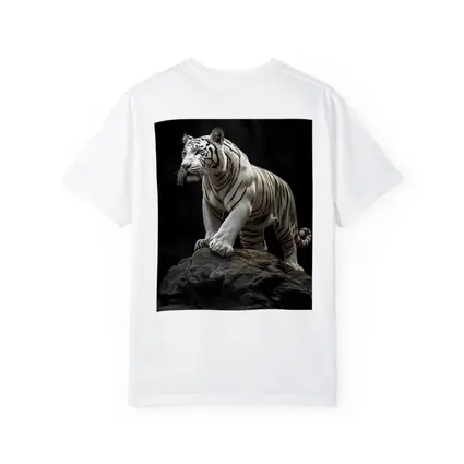 White Tiger Standing On Rock Dark Background