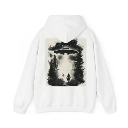 UFO Abduction Girl Forest Black White Art