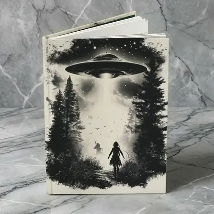 UFO Abduction Girl Forest Black White Art