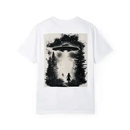 UFO Abduction Girl Forest Black White Art