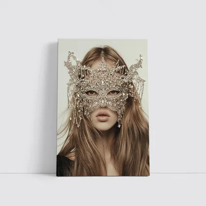 Crystal Masquerade Mask Woman Beige Background