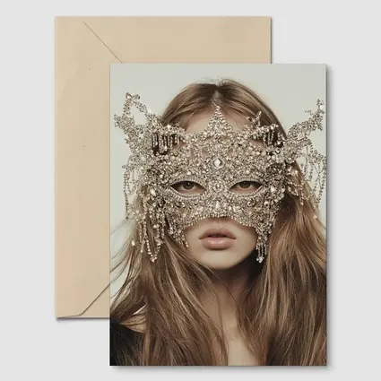 Crystal Masquerade Mask Woman Beige Background