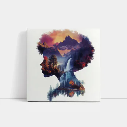 Woman Silhouette Double Exposure Mountain Waterfall