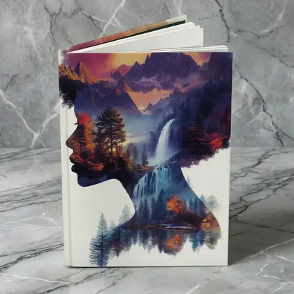 Woman Silhouette Double Exposure Mountain Waterfall